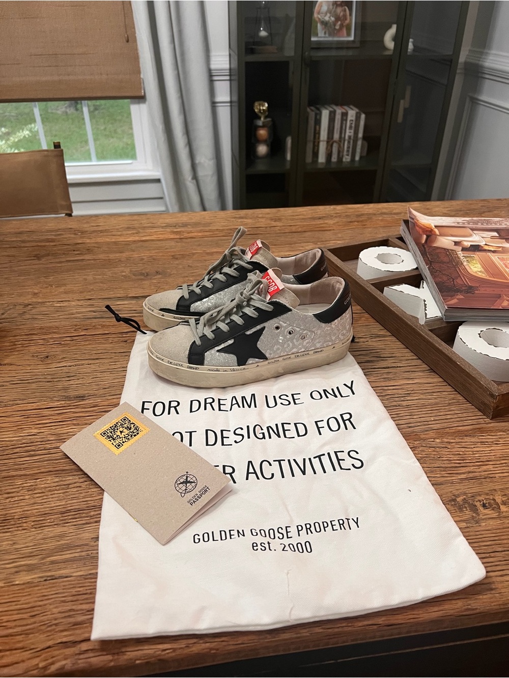 Golden Goose Beige, Black and Red Superstar Sneakers